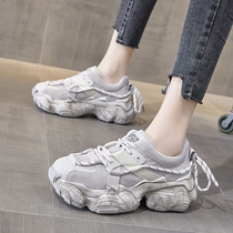 Tide brand thick-soled daddy shoes womens 2022 new autumn and winter plus velvet all-match heightening retro fried street sports and leisure shoes