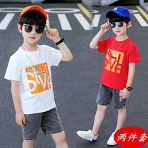Boy Clothing Boy Short Sleeve Suit Summer Clothing Leisure Sports 2021 New CUHK Childrens Korean version of the Korean Air Network Red Sea