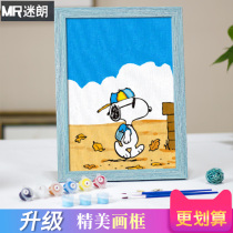 diy digital oil painting Children cartoon animation digital coloring Hand painted oil painting hand filled small size Snoopy