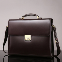 Code lock mens leather bag briefcase for mens business packages Handbags Bull Leather Official Bag Lawyer Bag Mens Briefcase