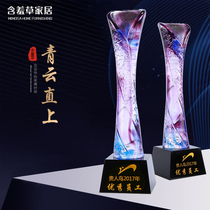 Glass trophy custom high-grade creative crystal trophy Excellent staff custom love souvenir mold customization]