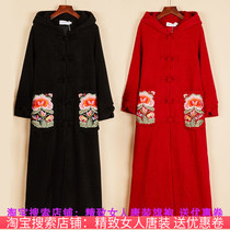 Original ethnic style womens 2021 new spring and autumn long embroidered hooded trench coat over knee coat coat women