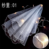 Champagne head yarn headdress Super fairy son Net red photo props retro wedding veil female Bride wedding short