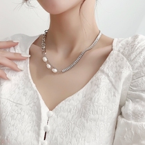 Freshwater pearl stitching zircon chain necklace female choker tide fashion sense collar personality design ins same model