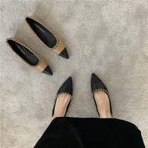 ITSK shoes womens single shoe flat tip shallow mouth soft bottom black commute to work shoes bean-bean shoes