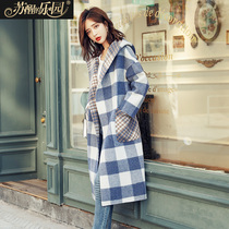 Plaid double-sided wool coat womens 2020 autumn and winter new popular Korean version of the long wool coat without cashmere