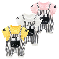 Male Bao baby clothes full moon Conjoined clothes Summer thin Baby Clothes Summer Clothing Nets Red Cute Super Cute Boy Summer