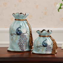 American decorative ornaments Vase European retro living room bedroom wine cabinet soft decoration Ceramic dried flower flower arrangement flower vase