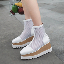 European station thick bottom net gauze boots female fashion Joker boots 4142