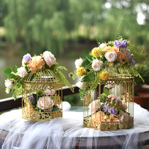 New Emulation Flower Iron Art Bird Cage Swing Piece Pendant Decoration Home Folk Wedding Shop Shop Window Photography Props