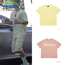 MKSZY double line ESSENTIALS high street hip hop cream yellow dirty pink short sleeve t-shirt