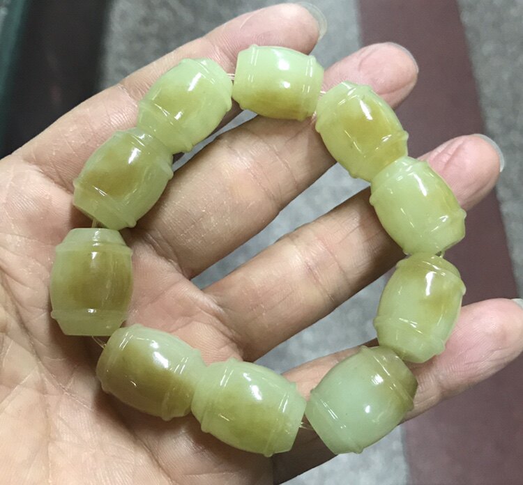 天然岫岩玉石玉器黄白老玉和田玉一点糖竹节型节节高升手链手串子
