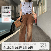 ANDYET AD1 21AW tide card western wind cross patch brown jeans retro straight drum long pants