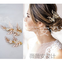 European minimalist design rhinestone leaf hairclip combination bridesmaid small and exquisite edge clip embellishment hairstyle