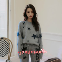 Japan soft honey autumn and winter soft pajamas retro pentagonal star Girl Home suit