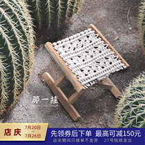 Original hand-woven wooden pony tie folding stool Shoe stool low stool shooting props