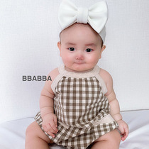 2020 Summer Plaid neck sling harbings ha clothes 100 days Baby Korean baby baby Jersey triangle cotton climbing suit