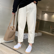 ALIN custom large size womens winter plus velvet straight jeans womens size fat mm200 kg warm loose pants