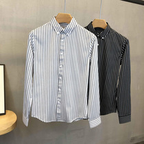 Spring and autumn high-grade black and white striped shirt mens long sleeve Korean slim jersey handsome shirt business trend top