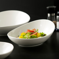 Pure white ceramic slope bowl restaurant Superior sensitive tableware simple and concise features heterosexual bowl salad bowl large