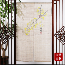  Hand-painted Chunxiao ramie fabric door curtain Chinese style kitchen bathroom door curtain Japanese-style half curtain bedroom curtain partition