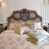 Eurostyle French Cocoa Cloth Art Great Bed Retro Bedroom Furniture Romantic Light Blue Purple Solid Wood Engraved Aristocrat