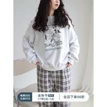 Fine old school girl comic 2021 new retro pattern cartoon cartoon loose sweater female spring and autumn thin section