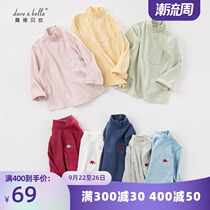 davebella David Bella Spring and Autumn Boys and Girls Baby Blouse Cotton Long Sleeve High Neck Solid Color base shirt T-shirt