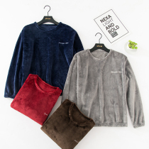 Mens winter thickened flannel pajamas Long-sleeved single-piece pullover head warm coral velvet warm top worn outside the home