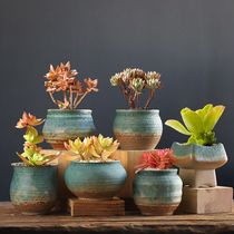 Six set of retro coarse pottery Breathable Multi-Meat Flower Pot Combined Suit Special Price Clearance Old Zhuang Meat Plant Basin