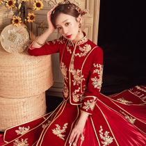 Xiuhe dress bride 2021 new wedding dress velvet out of the Cabinet service heavy work wedding dress Chinese wedding dress women Summer