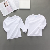 2 fitting children pure cotton pure white long sleeve T-shirt with undershirt pure color boy girls spring and autumn round collar white t class