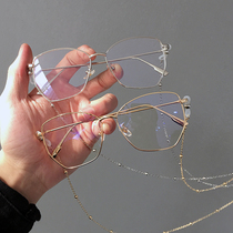 Net red polygon round face glasses female Korean version of tide retro Harajuku wind glasses frame men tide with chain eye frame