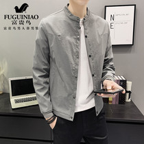  Rich bird 2021 spring and autumn new mens slim jacket Korean version of the trend handsome stand-up collar mens casual jacket