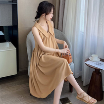Pregnant Woman Summer Dress Superior Fashion Fashion 2022 New Big Code Loose Vest Dress Mid length Skirt Sleeveless Dress