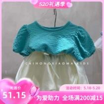 South Korean girl suit 2022 Summer new Korean version female baby dew back bubble sleeveless gas T-shirt cute 100 lap