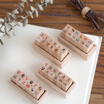Mini DIY cute wooden small seal diary hand account life seal wooden silicone week seal 12 pieces 4