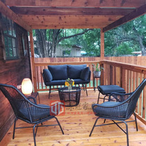 Outdoor balcony rattan chair creative rattan table and chair courtyard hotel homestay living room rattan chair sofa three-piece soft furniture