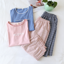Extras Lovers Pure Cotton Pyjamas Woman Summer Thin short sleeves Seven Pants Men Half Sleeve Shorts Home Suits Suit