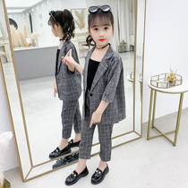 Girls suit suit 2021 spring and autumn in the big child style fashionable British plaid small suit three-piece parent-child suit