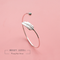 (Lane South) 925 sterling silver feather bracelet Literary simple opening bracelet adjustable summer bracelet gift for women