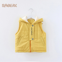 Small shell baby childrens clothing vest hooded autumn and winter new male baby warm horse clip outside wear girl cotton clothes