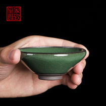Fan Yongshou Longyao firewood burning Jianzhan tea cup pure handmade kiln famous jade green ice cracking tea cup Master Cup