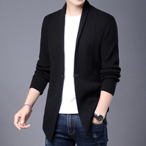 Autumn new men's knitted coat cardigan business casual lapel solid color slim Korean solid color sweater