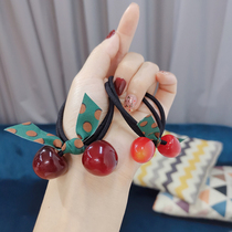 High elastic Cherry hair rope tie hair leather band Korean version of simple bow head rope net red temperament plate Hairband leather case