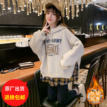 Girl gush clothing autumn and winter clothing 2022 new girl foreign velvet cardiovert children sports even cap blouses