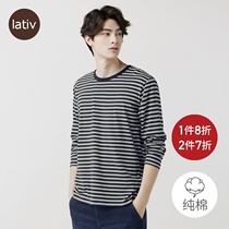 Lativ Makoto mens cotton long sleeve T-shirt top striped round neck basewear autumn parent-child couple menswear