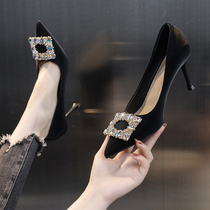 Exterior wearing face-style single-shoe female summer style 2022 new summer fine heel pointed shallow mouth One foot pedal high heel shoes black