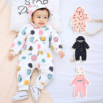 Baby spring and autumn conjoined jacket male and female baby double layer thickened with cap for sweatshirt kha-clad