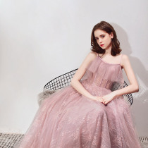  Bridesmaid dress 2021 new dinner fairy forest light luxury dress suspender birthday party dress socialite pink